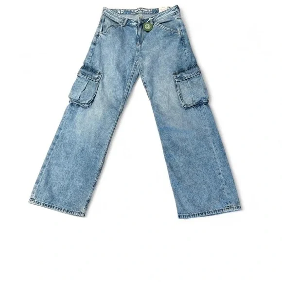 Clockhouse C&A Cargo Jeans NWT EU 40 Light Wash Wide Leg Baggy Denim - Picture 2 of 8